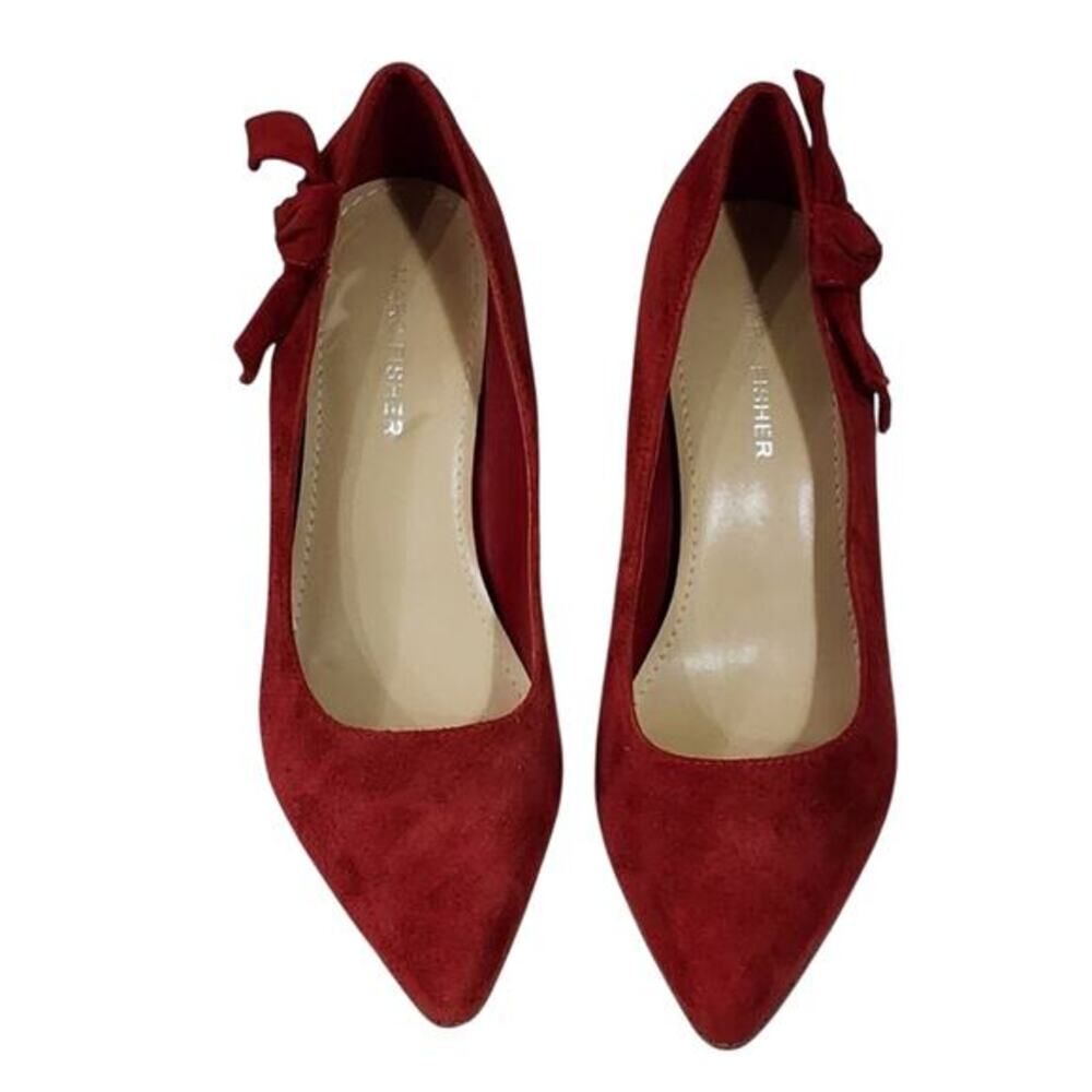 Marc Fisher Thunder red suede leather bow and cut out detail heels size 6.5